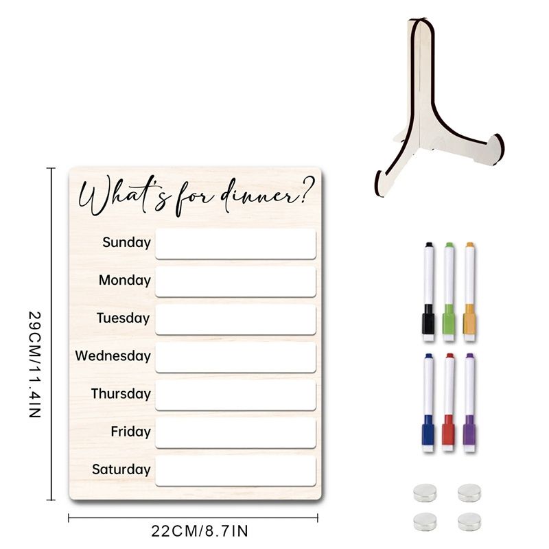 1 set Magnetic Menu Dry Erase Fridge  Note Board Wooden Meal Sheet Board Magnetic Fridge Magnets