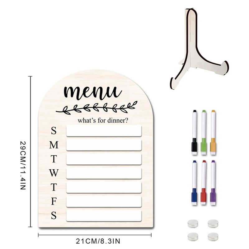 1 set Magnetic Menu Dry Erase Fridge  Note Board Wooden Meal Sheet Board Magnetic Fridge Magnets