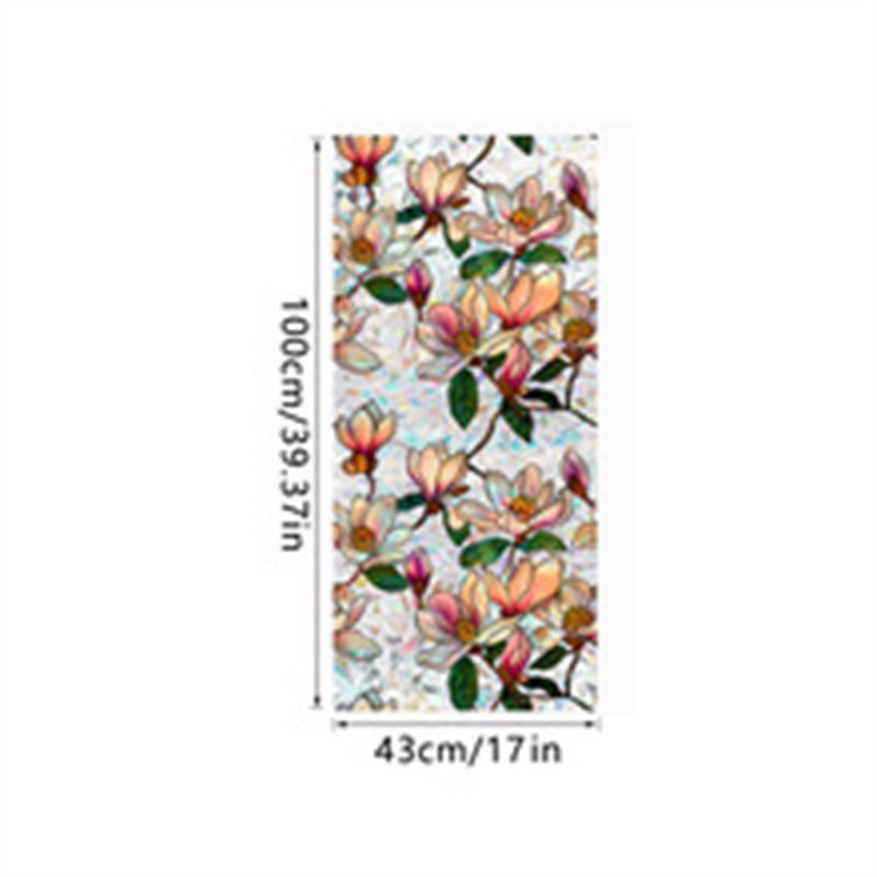 Window Film Static Cling Privacy Protection Stained Glass Film PVC Stained Colorful Plants Flowers Printed Home Decor Stickers