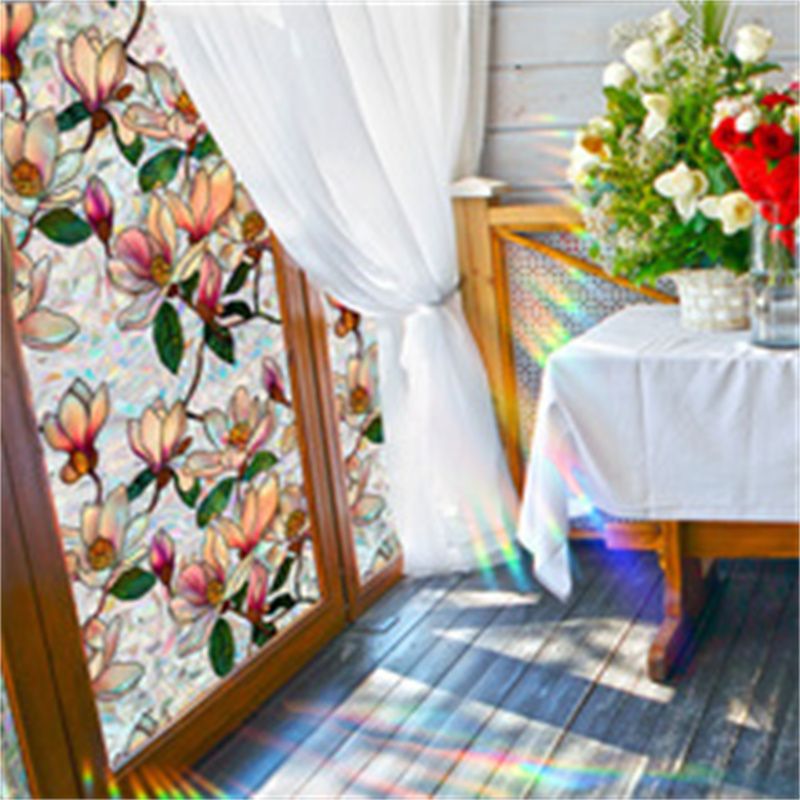 Window Film Static Cling Privacy Protection Stained Glass Film PVC Stained Colorful Plants Flowers Printed Home Decor Stickers