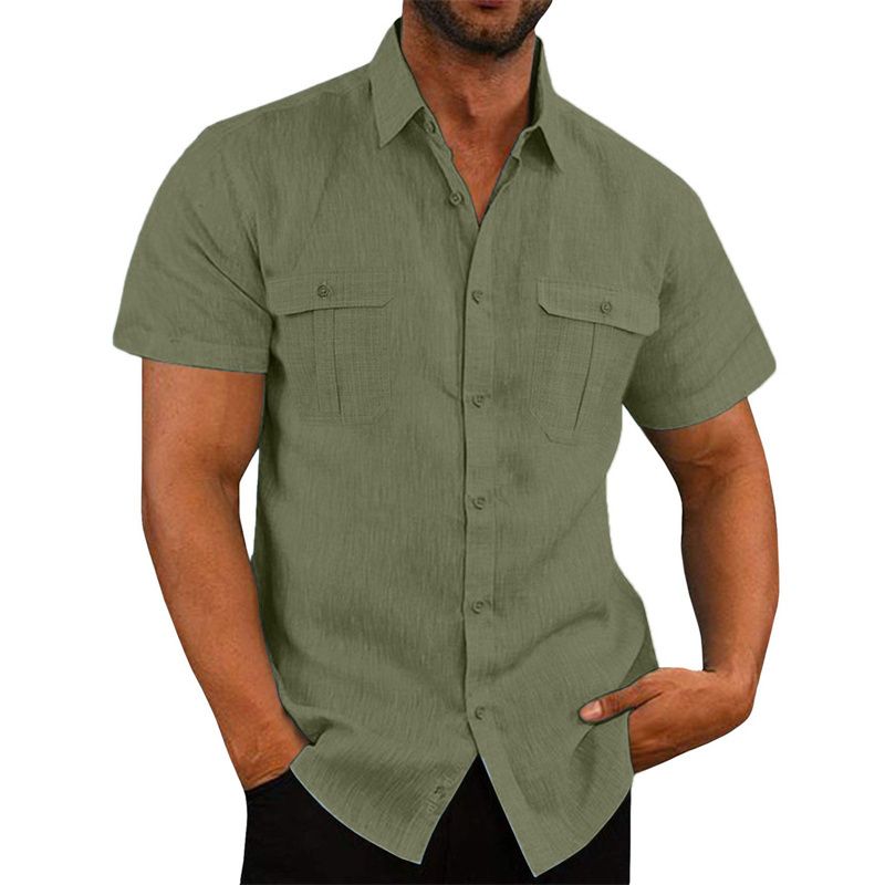 Cotton And linen M-5XL Men's Short-Sleeved Shirt Summer Solid Color Comfortable Collar Casual Beach Style Men's Shirt