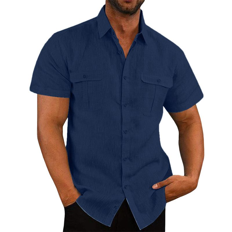 Cotton And linen M-5XL Men's Short-Sleeved Shirt Summer Solid Color Comfortable Collar Casual Beach Style Men's Shirt