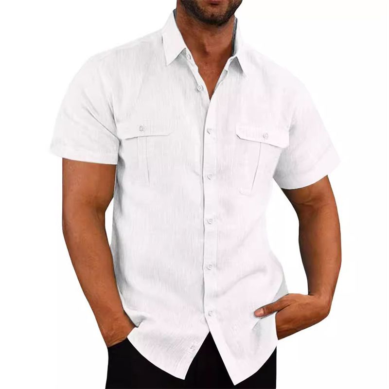 Cotton And linen M-5XL Men's Short-Sleeved Shirt Summer Solid Color Comfortable Collar Casual Beach Style Men's Shirt
