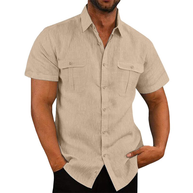 Cotton And linen M-5XL Men's Short-Sleeved Shirt Summer Solid Color Comfortable Collar Casual Beach Style Men's Shirt
