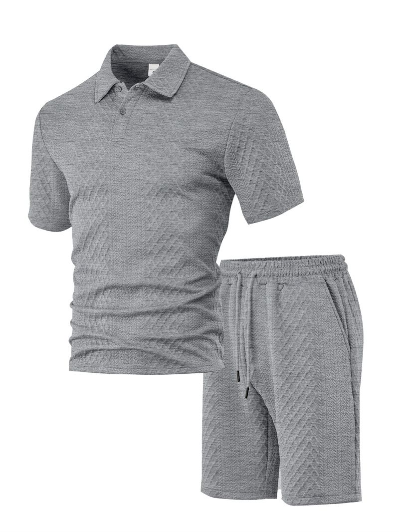 Summer New Men's Casual Sportswear Polo Shirt Turn-over collar Men's Short-sleeved Shirt And Shorts Jacquard Texture Suit