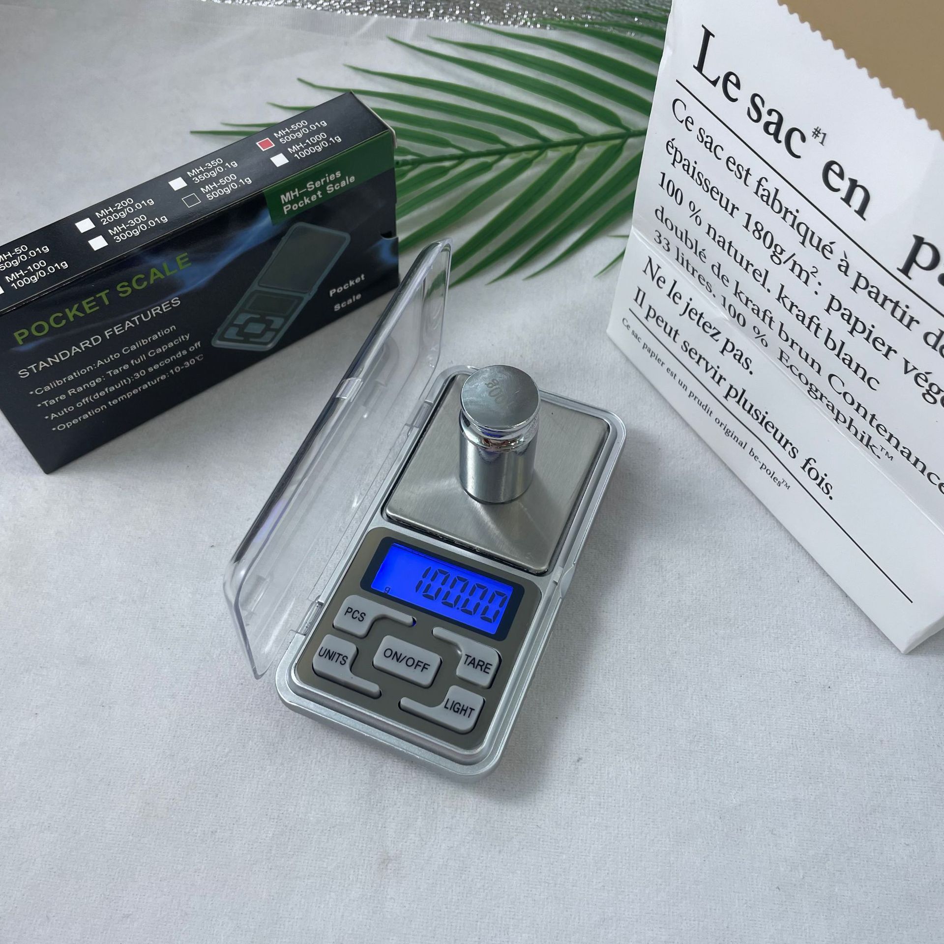 Pocket Jewelry Scale 500g/0.1 500g/0.01 Blue LED Display Overload Protection Auto Shutoff Counting Calibration Tare Function