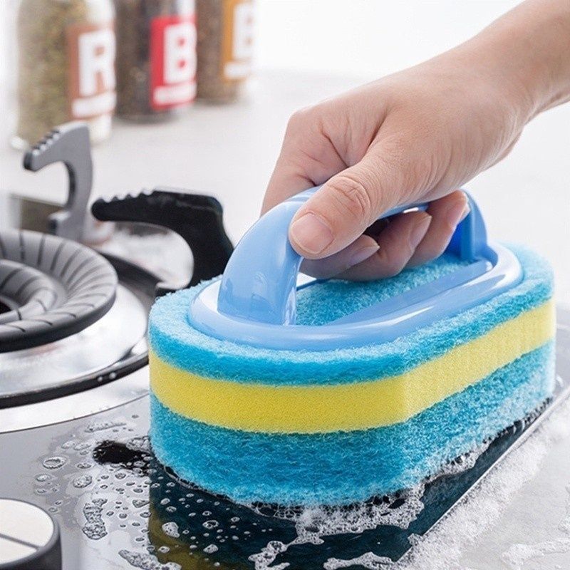 Household Cleaning Brush With Handle Dish Soap Bathroom Kitchen Tub Thicken Scrubbing Sponge Wipe Durable Tools Accessories