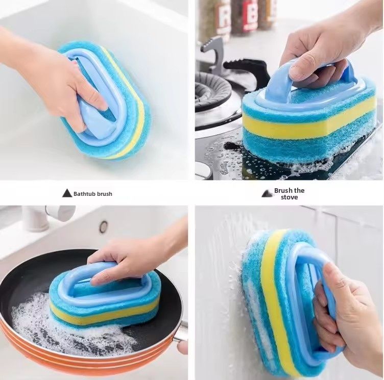 Household Cleaning Brush With Handle Dish Soap Bathroom Kitchen Tub Thicken Scrubbing Sponge Wipe Durable Tools Accessories