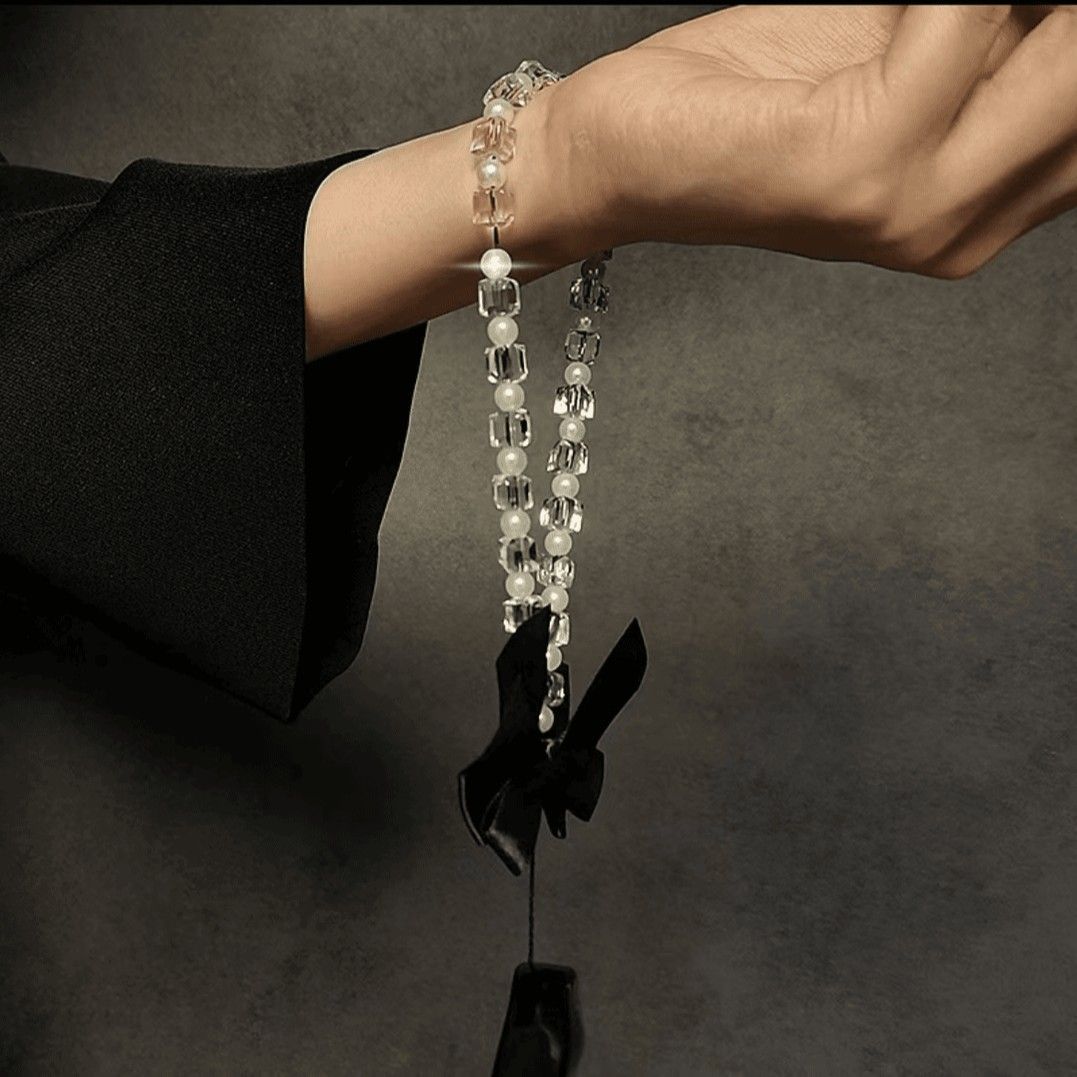 Anti-lost Mobile Phone Lanyard Phone Charm Pearl Beads Bow Phone Chain Hand-held Hanging Rope Phone Wrist Strap Women Girls