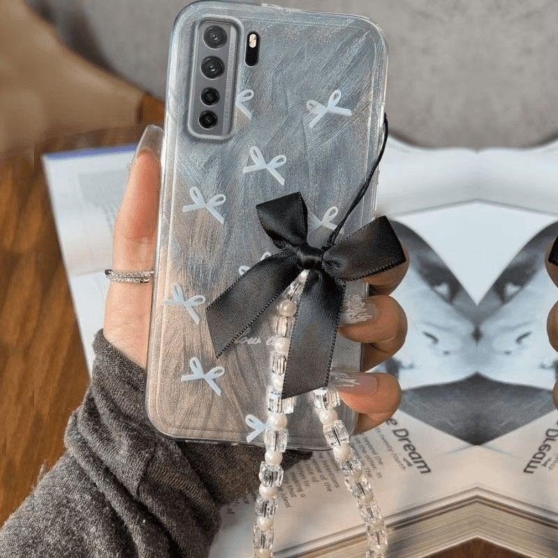 Anti-lost Mobile Phone Lanyard Phone Charm Pearl Beads Bow Phone Chain Hand-held Hanging Rope Phone Wrist Strap Women Girls