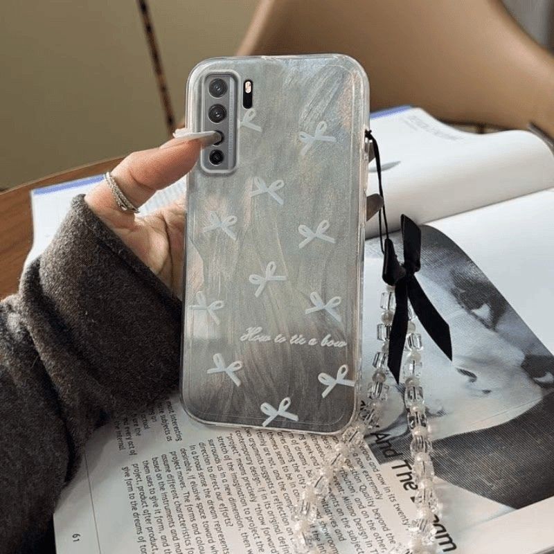 Anti-lost Mobile Phone Lanyard Phone Charm Pearl Beads Bow Phone Chain Hand-held Hanging Rope Phone Wrist Strap Women Girls