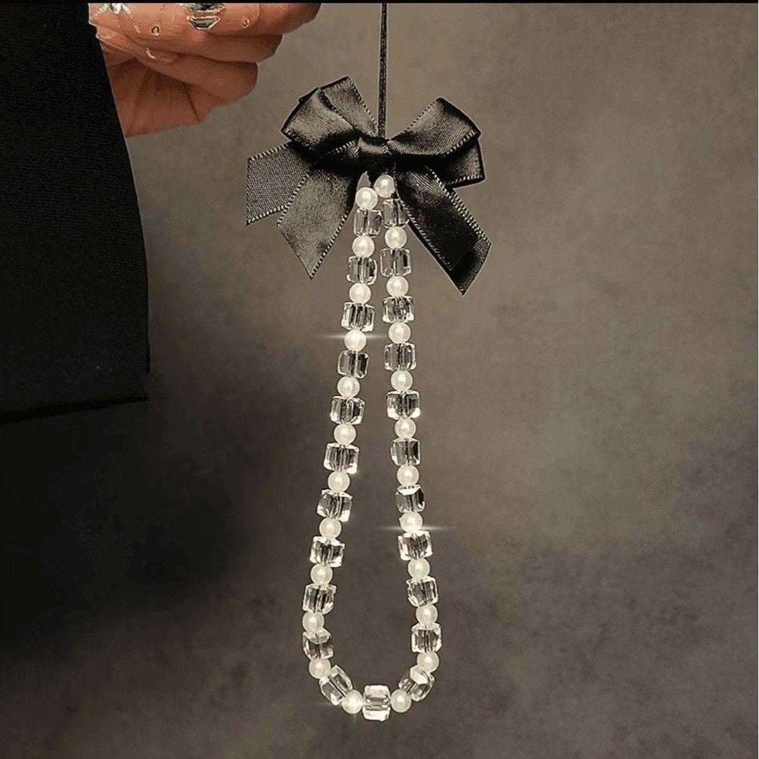 Anti-lost Mobile Phone Lanyard Phone Charm Pearl Beads Bow Phone Chain Hand-held Hanging Rope Phone Wrist Strap Women Girls