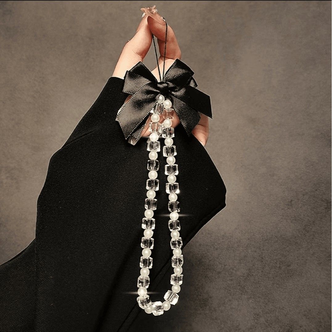 Anti-lost Mobile Phone Lanyard Phone Charm Pearl Beads Bow Phone Chain Hand-held Hanging Rope Phone Wrist Strap Women Girls
