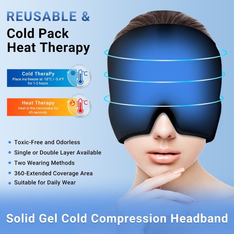 Ice Compress Hood Relieve Migraine Pressure Stretchable Cold Compress Hood Apply Head Physiotherapy Eye Mask