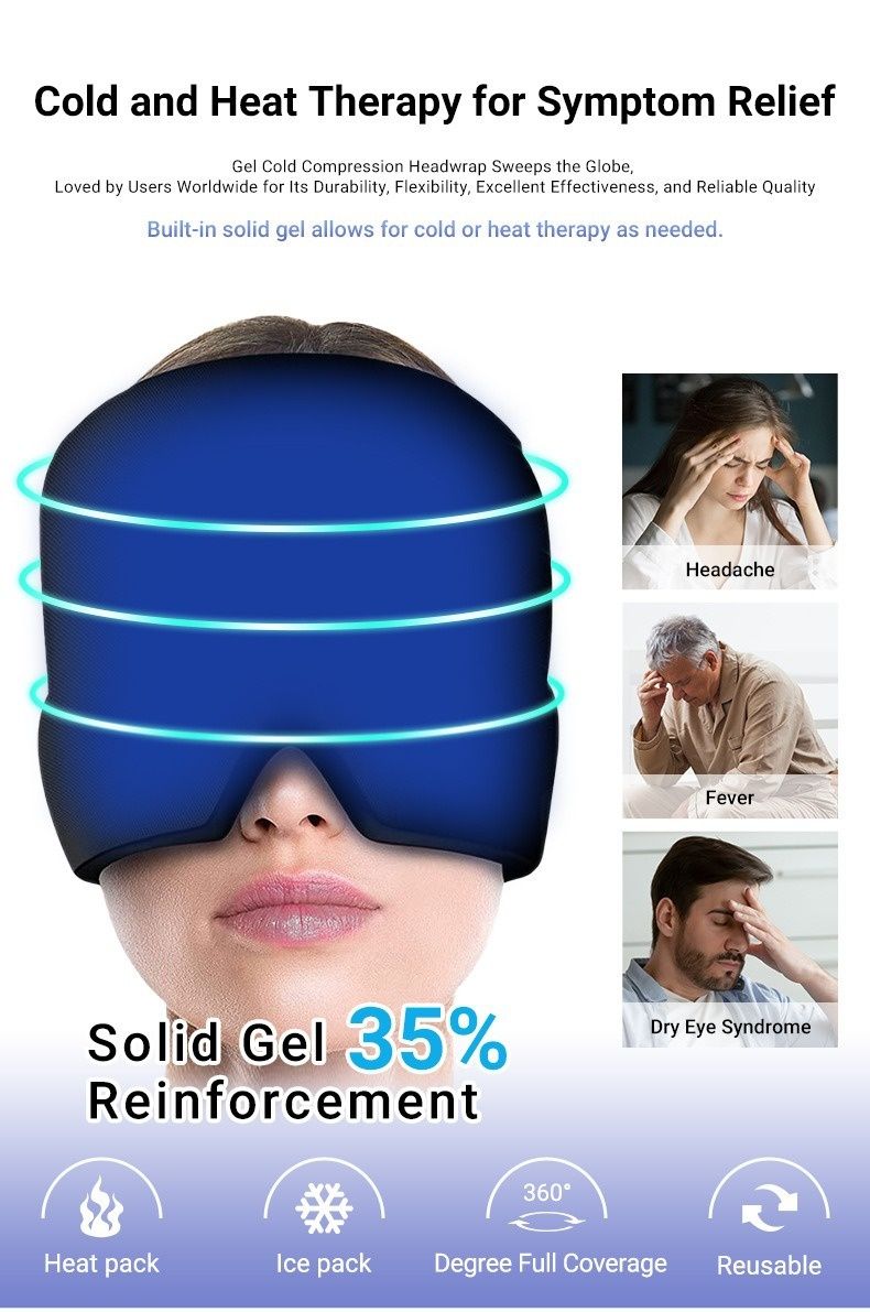 Ice Compress Hood Relieve Migraine Pressure Stretchable Cold Compress Hood Apply Head Physiotherapy Eye Mask