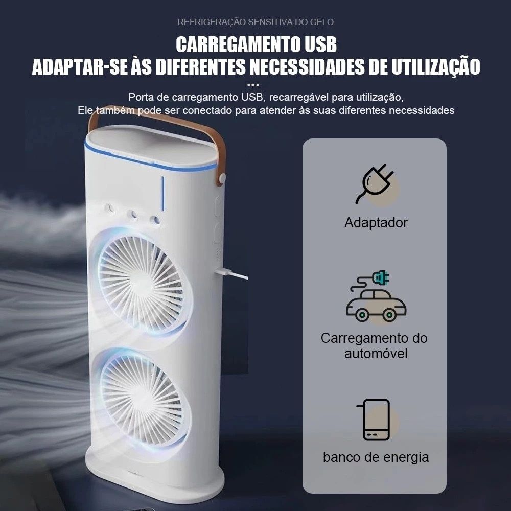 New Spray Air Conditioning Fan Dual Head Refrigeration Fan Household Portable Cooling Fandesktop Mini Electric Fan With Light