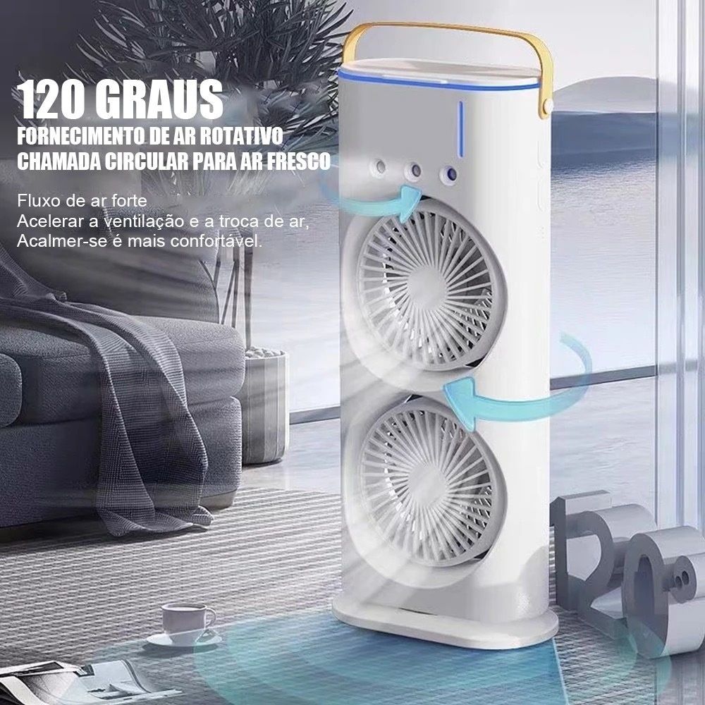 New Spray Air Conditioning Fan Dual Head Refrigeration Fan Household Portable Cooling Fandesktop Mini Electric Fan With Light
