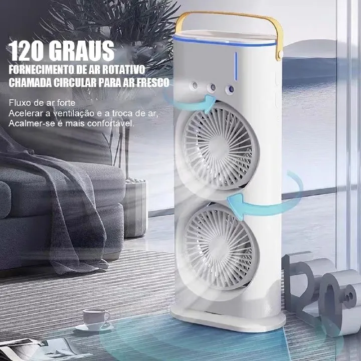 New Spray Air Conditioning Fan Dual Head Refrigeration Fan Household Portable Cooling Fandesktop Mini Electric Fan With Light