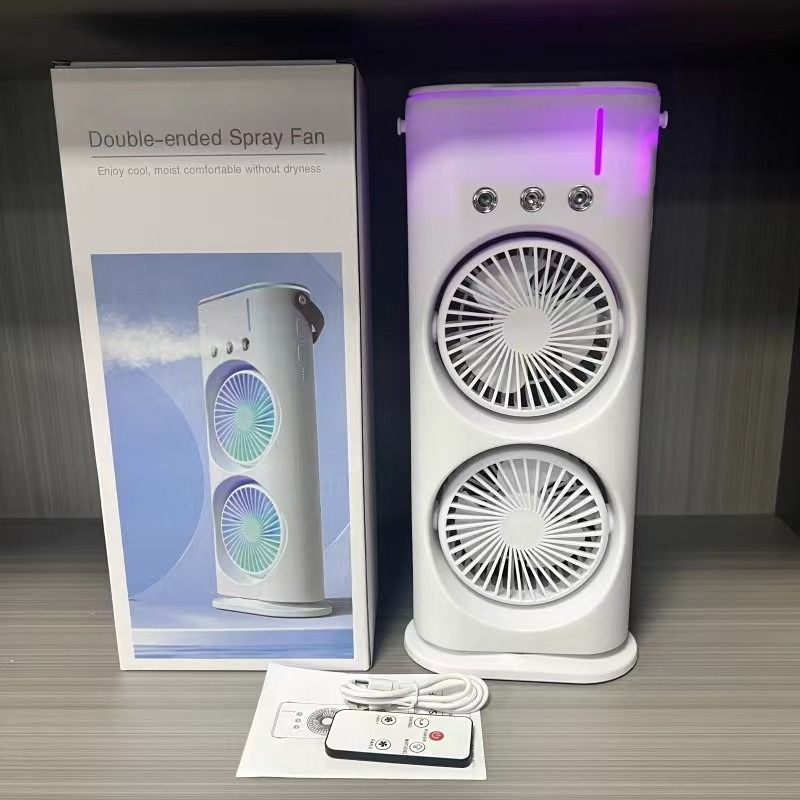 New Spray Air Conditioning Fan Dual Head Refrigeration Fan Household Portable Cooling Fandesktop Mini Electric Fan With Light