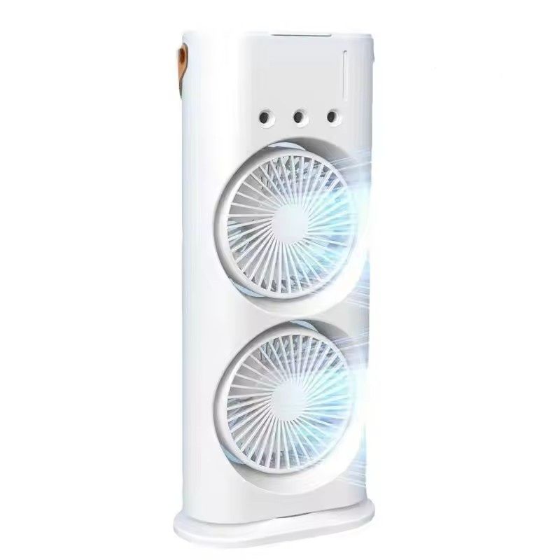 New Spray Air Conditioning Fan Dual Head Refrigeration Fan Household Portable Cooling Fandesktop Mini Electric Fan With Light