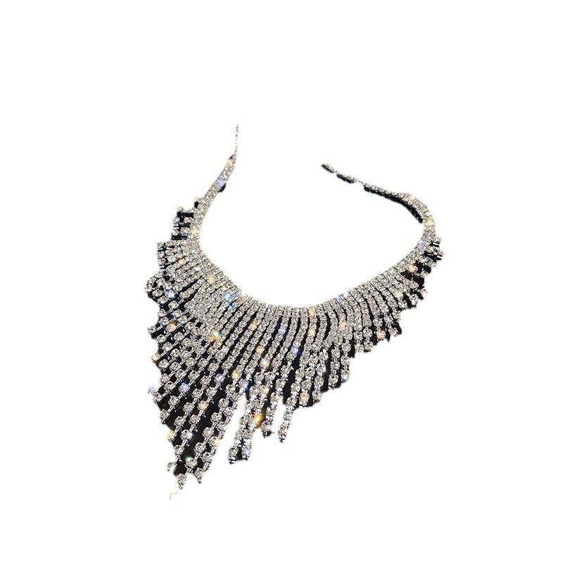 Long Tassel Chains Necklaces for Women Geometric Full Rhinestone Crystal Necklaces Wedding Banquet Jewelry