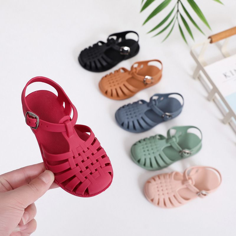 Summer Girls Boys Roman Sandals Kids Hollow Out Jellies PVC Outdoor Beach Children Baby Sandals Shoes Flat Soft Sole Antiskid