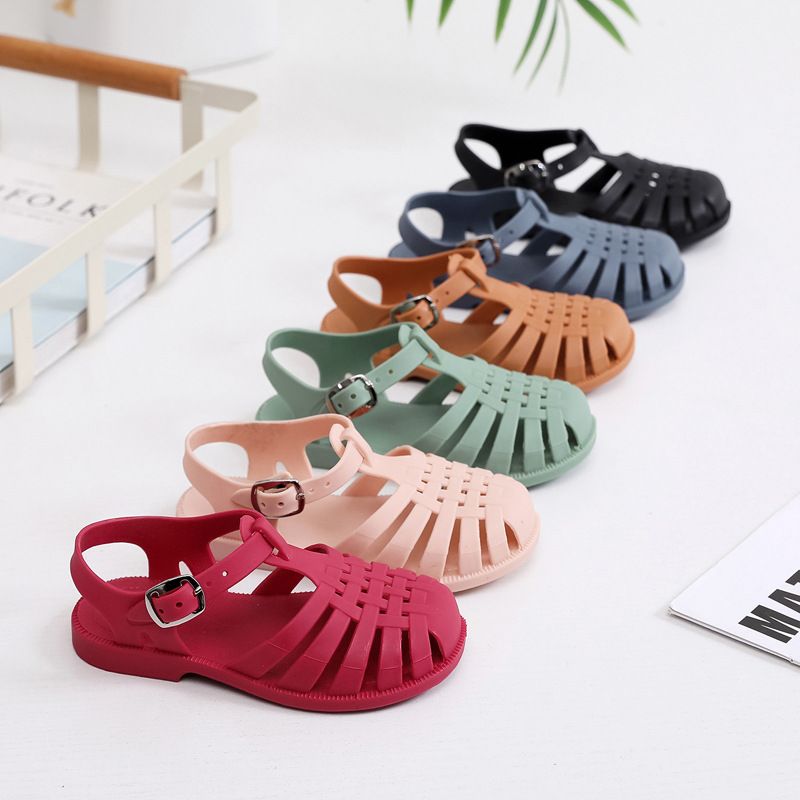 Summer Girls Boys Roman Sandals Kids Hollow Out Jellies PVC Outdoor Beach Children Baby Sandals Shoes Flat Soft Sole Antiskid