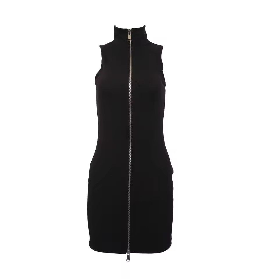 With Zipper Open Back Backless Slim Mini Dress Women Sleeveless Solid Color Skinny Evening Dress Club Party Vestidos