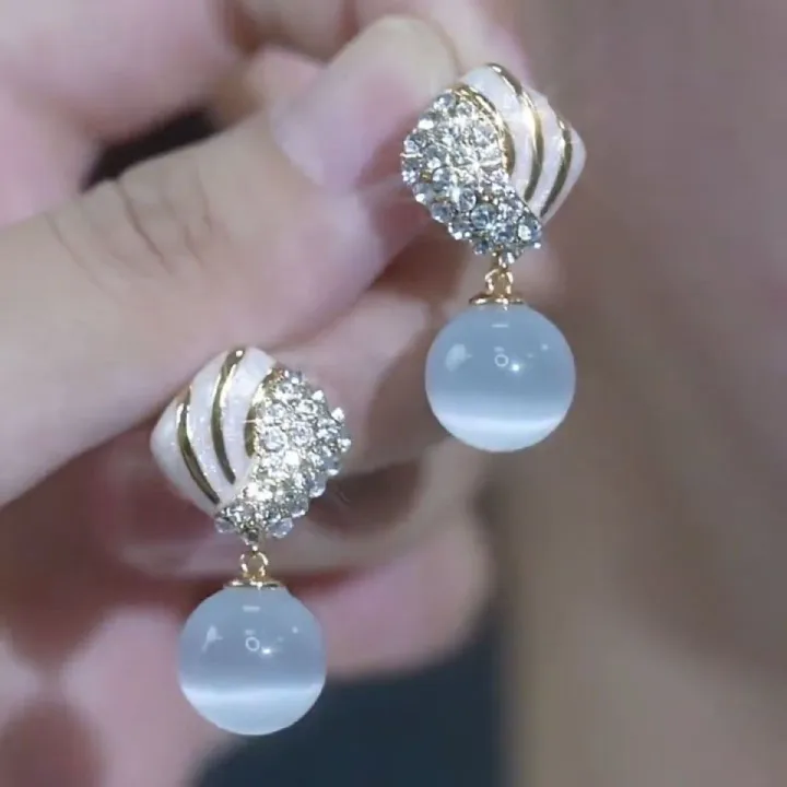 New Geometric Cat Eye Stone Round Women's Earrings Gift Jewelry Accessories
