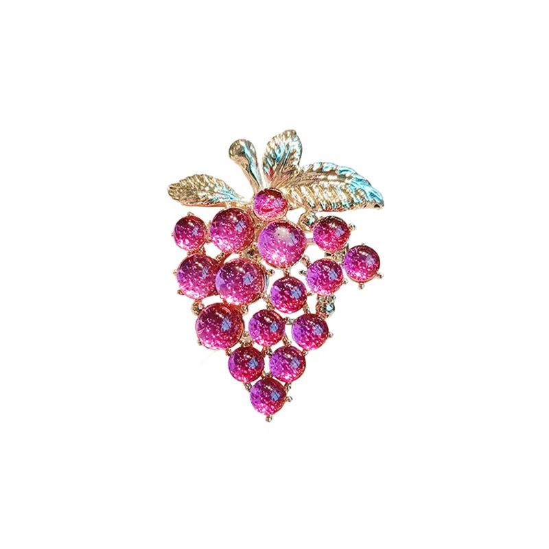 Fashion Purple Crystal Grape Skewers Brooch For Women Unisex Luxury Alloy Fruit Brooch Decoration Pin Casual Office Banquet Gift