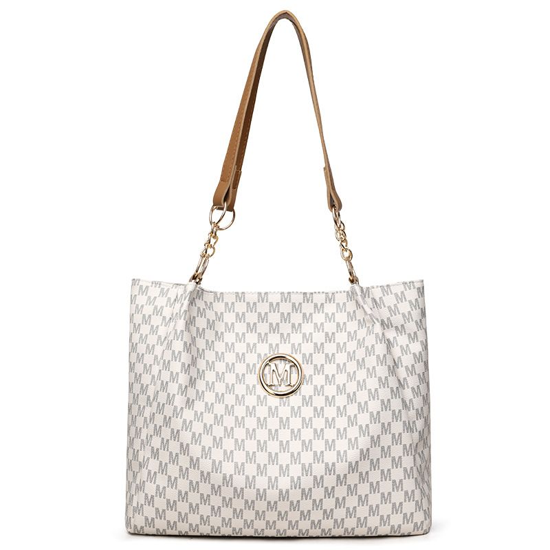 Vintage Geometric Tote Bag Synthetic Leather Letter "M" Design for Women Handbag Shoulder Bag Large Capacity Shopping Travel Bag