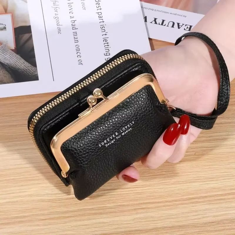 Large Capacity Coin Clip Bag Multiple Card Positions Card Bag Money Clip Wallet Women's Fashion Wrist Strap Short Zero Wallet