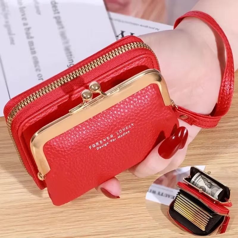 Large Capacity Coin Clip Bag Multiple Card Positions Card Bag Money Clip Wallet Women's Fashion Wrist Strap Short Zero Wallet