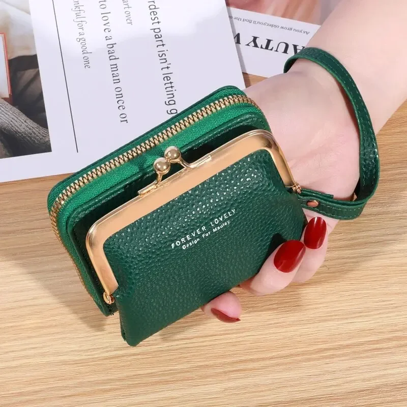 Large Capacity Coin Clip Bag Multiple Card Positions Card Bag Money Clip Wallet Women's Fashion Wrist Strap Short Zero Wallet