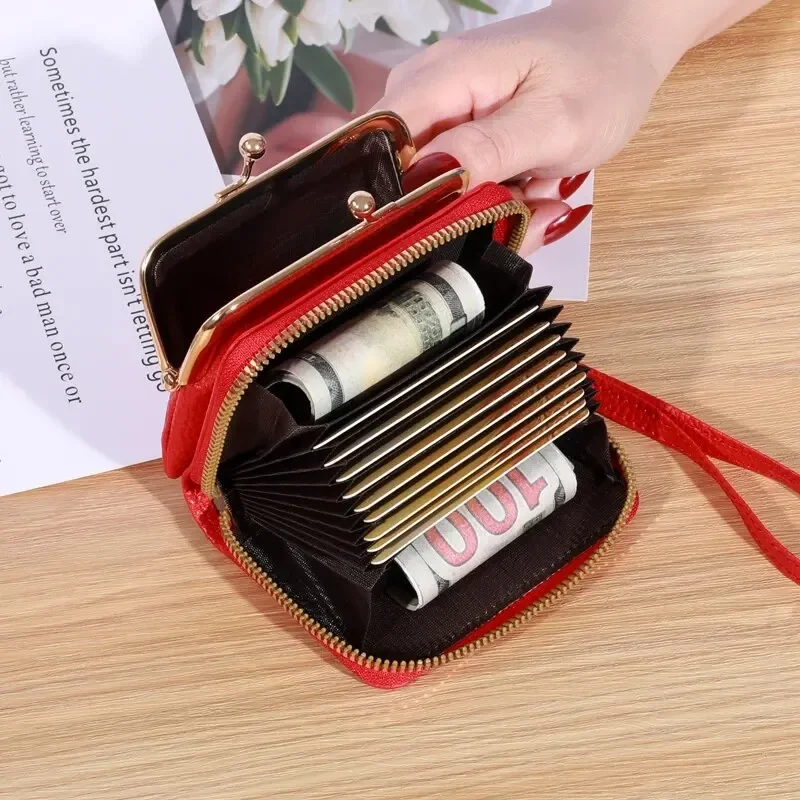 Large Capacity Coin Clip Bag Multiple Card Positions Card Bag Money Clip Wallet Women's Fashion Wrist Strap Short Zero Wallet