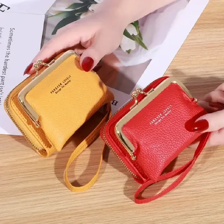 Large Capacity Coin Clip Bag Multiple Card Positions Card Bag Money Clip Wallet Women's Fashion Wrist Strap Short Zero Wallet