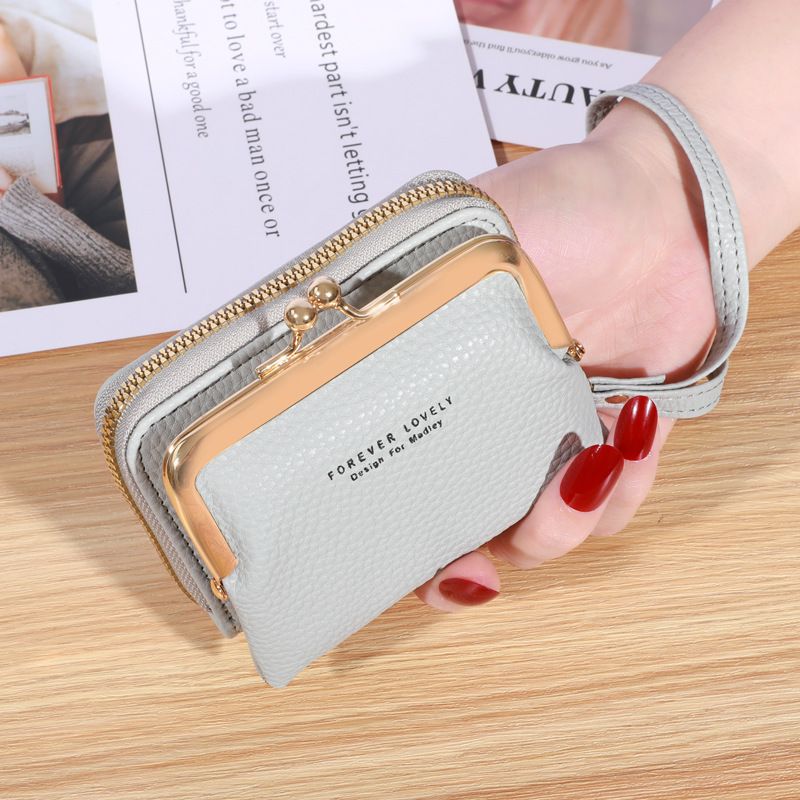Large Capacity Coin Clip Bag Multiple Card Positions Card Bag Money Clip Wallet Women's Fashion Wrist Strap Short Zero Wallet