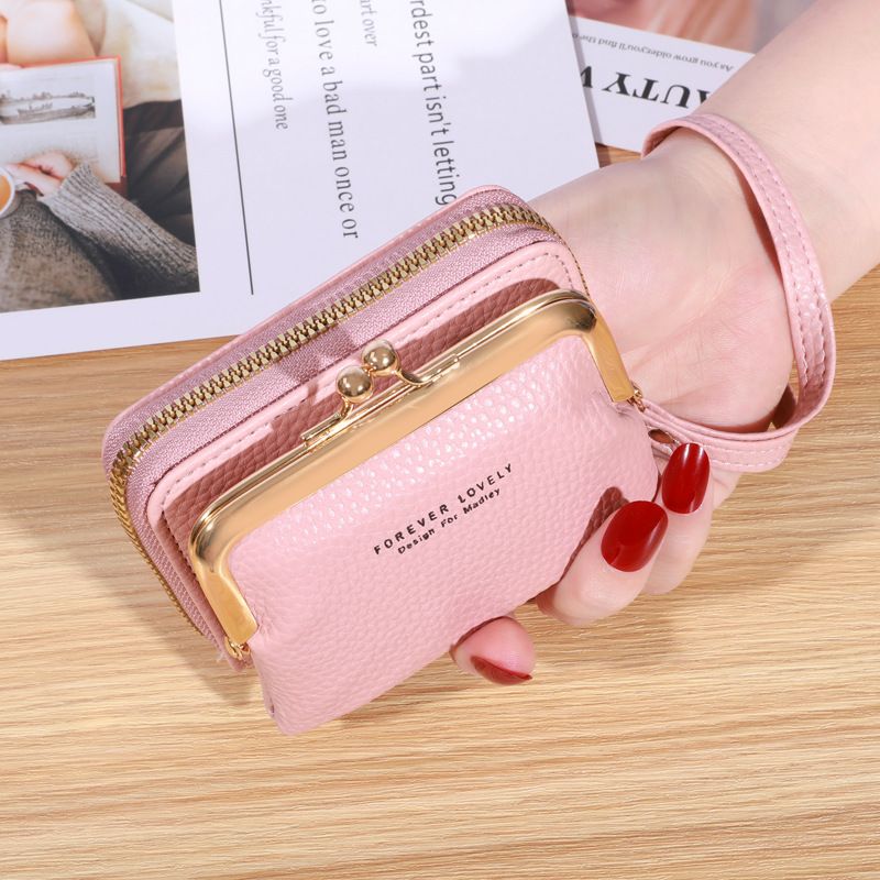 Large Capacity Coin Clip Bag Multiple Card Positions Card Bag Money Clip Wallet Women's Fashion Wrist Strap Short Zero Wallet