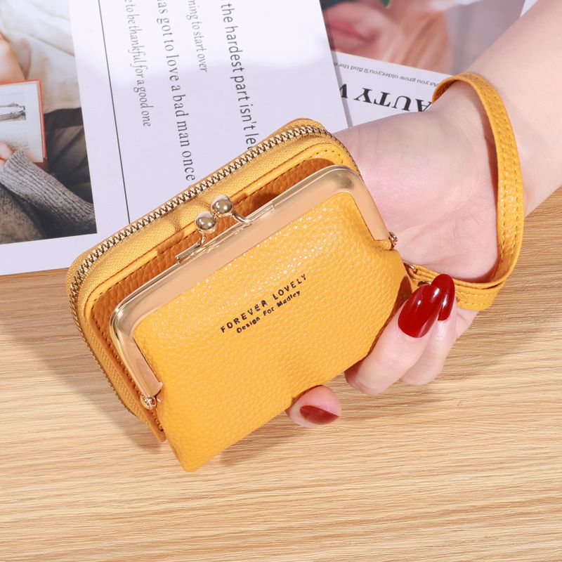 Large Capacity Coin Clip Bag Multiple Card Positions Card Bag Money Clip Wallet Women's Fashion Wrist Strap Short Zero Wallet