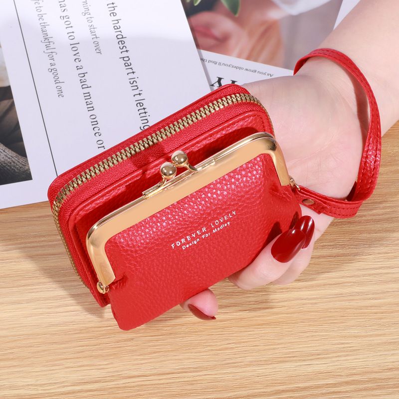 Large Capacity Coin Clip Bag Multiple Card Positions Card Bag Money Clip Wallet Women's Fashion Wrist Strap Short Zero Wallet