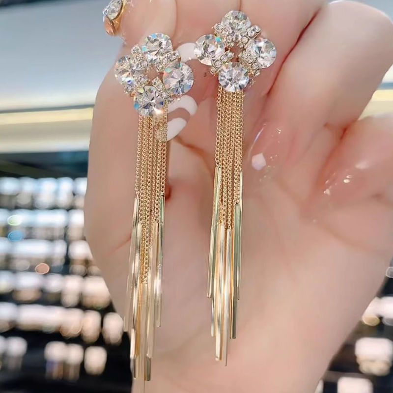 925 Silver Needle Korean Fashion Crystal Long Tassel Earrings For Women Jewelry Trending Luxury Exaggerated Earrings Gifts