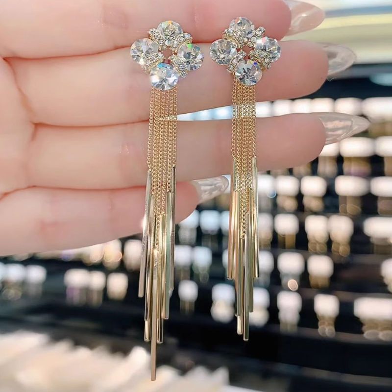 925 Silver Needle Korean Fashion Crystal Long Tassel Earrings For Women Jewelry Trending Luxury Exaggerated Earrings Gifts