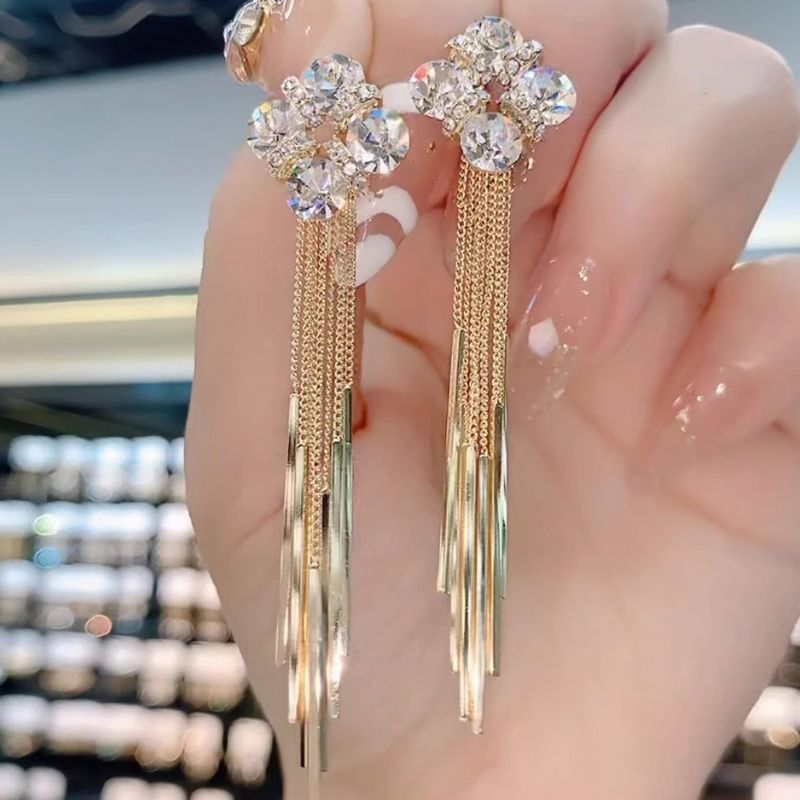 925 Silver Needle Korean Fashion Crystal Long Tassel Earrings For Women Jewelry Trending Luxury Exaggerated Earrings Gifts