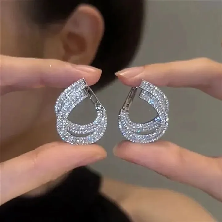 Unique Double Layer Earrings for Women Zircon C-shaped New Fashion Personality Cool Girls Party Accessories Jewellery Women