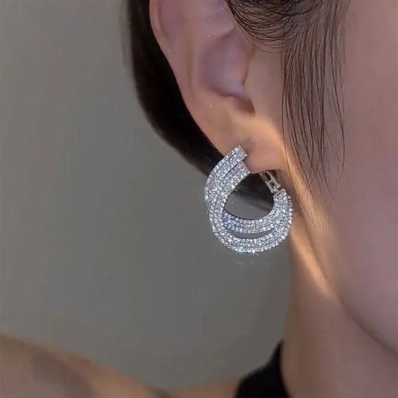 Unique Double Layer Earrings for Women Zircon C-shaped New Fashion Personality Cool Girls Party Accessories Jewellery Women