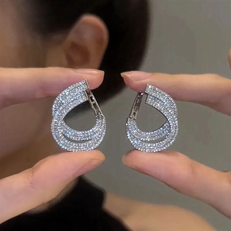Unique Double Layer Earrings for Women Zircon C-shaped New Fashion Personality Cool Girls Party Accessories Jewellery Women