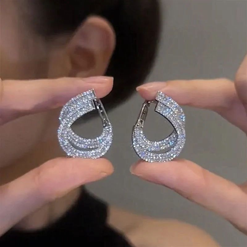 Unique Double Layer Earrings for Women Zircon C-shaped New Fashion Personality Cool Girls Party Accessories Jewellery Women