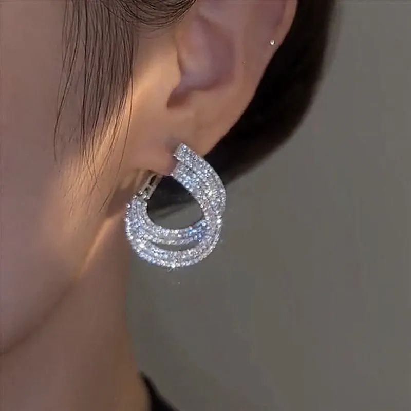 Unique Double Layer Earrings for Women Zircon C-shaped New Fashion Personality Cool Girls Party Accessories Jewellery Women