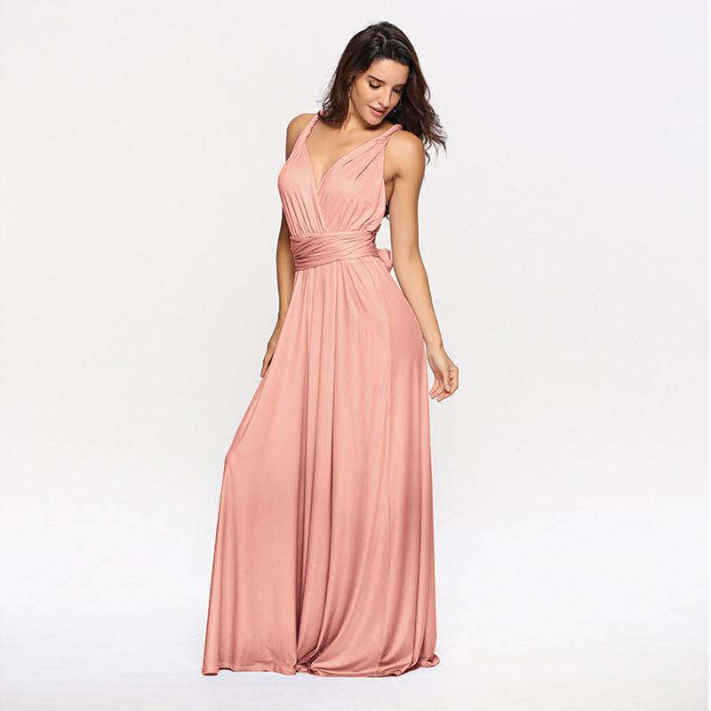 Women Sexy Deep V Neck Party Dress Solid Color Sleeveless Long Dress Elegant Evening Formal Gown Ladies Cocktail Prom Maxi Dress