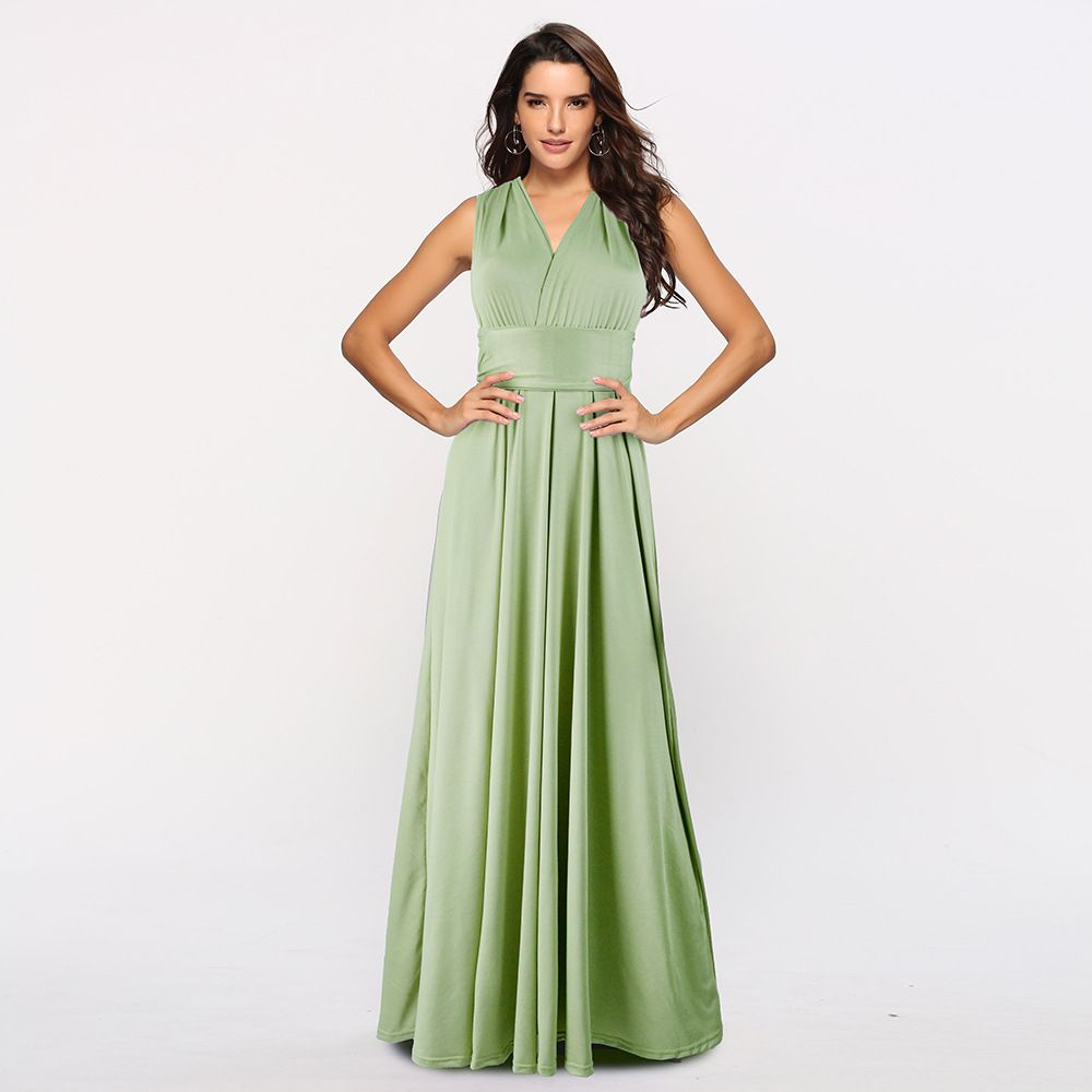 Women Sexy Deep V Neck Party Dress Solid Color Sleeveless Long Dress Elegant Evening Formal Gown Ladies Cocktail Prom Maxi Dress